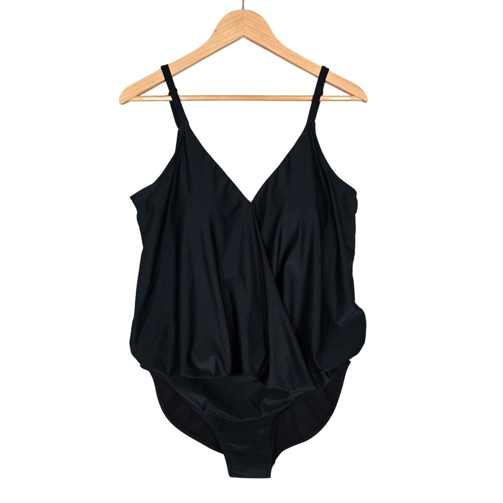 Simon Chang Solutions Women's Black Blouson V-Neck One Piece Swimsuit 14